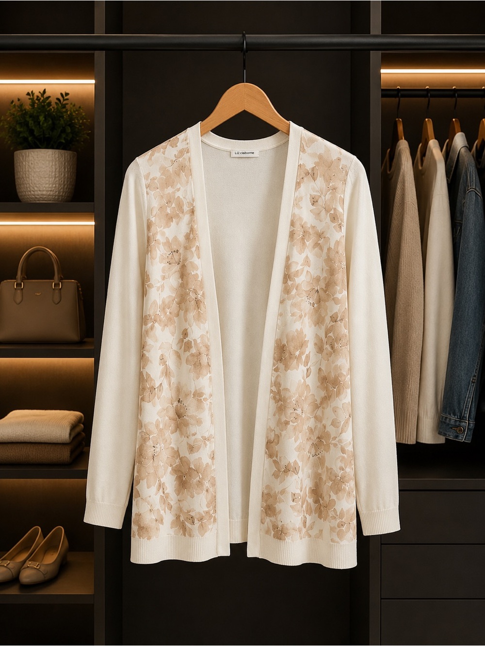 Calvin Klein Cream Open-Front Floral Cardigan